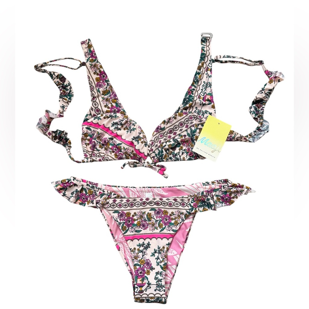 NWT! Maaji Ornamental Ruffle Floral Reversible Bikini Set Large